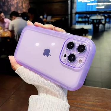 Imagem de HTVJFX Capa de silicone transparente à prova de choque para iPhone 14 com proteção para câmera (para iPhone 14/roxa)