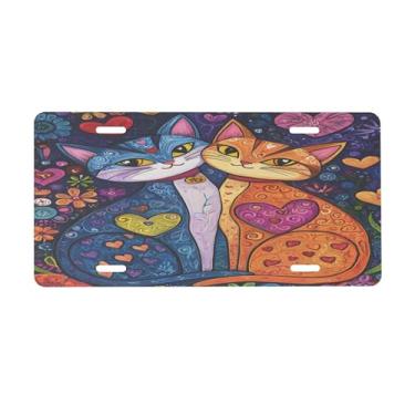 Imagem de Placa de licença de gato colorida abstrata para frente do carro placas de carro alumínio metal adequado para caminhão, placa de porta de carro, bar, café, acessórios automotivos para homens e mulheres