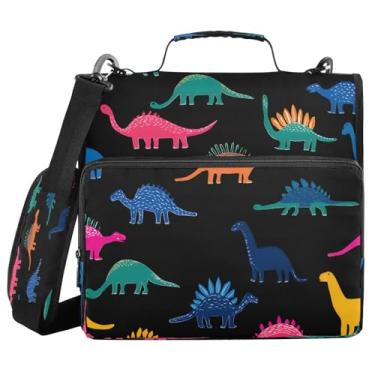 Imagem de Fichário com zíper de 3 anéis com alça de ombro para vários bolsos escolares, organizador de documentos, estampa de dinossauros