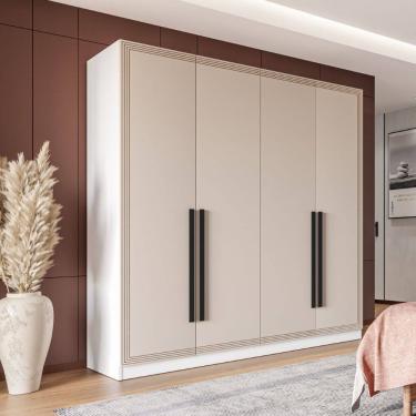 Imagem de Guarda Roupa Roupeiro 4 portas 4 gavetas Valência Branco Creme Politorno Móveis