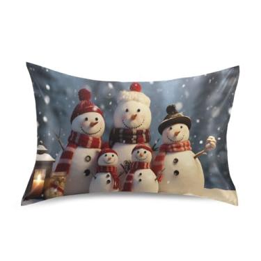 Imagem de Blueangle Fronha de cetim de boneco de neve de Natal para cabelo e pele, fronha de seda, tamanho Queen (50,8 x 76,2 cm) - Capas de almofada de cetim refrescantes com fecho de envelope (631)
