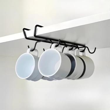 Imagem de Suporte Aramado Duplo Organizador Porta Xicaras e Porta Prato Aço Suspenso Encaixe sem Furar para Cozinha (Cesto Suspenso Branco)