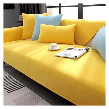 Imagem de Capa De Sofá De Chenille Macia 1/2/3/4 Lugares Universal Antiderrapante Em Forma De L Capa De Sofá Em Forma De I Capas De Sofá Laváveis Para Sala De Estar, Yellow, 70 * 180cm