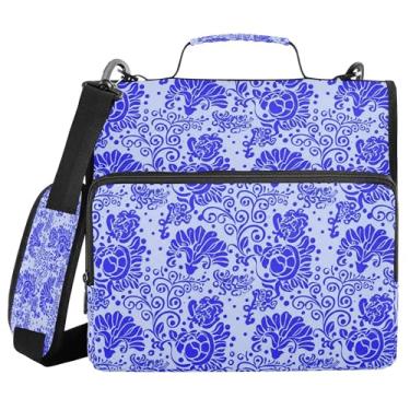 Imagem de SEHANY Fichário de zíper azul e branco com alça de ombro, capacidade para 500 folhas, vários bolsos, fichário com 3 anéis com zíper de 3 cm