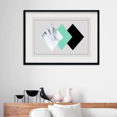 Imagem de Quadro Horizontal Mármore Acqua E Preto - 60X48Cm