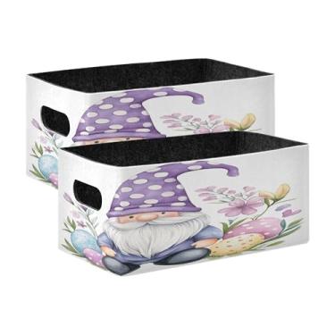 Imagem de xigua Conjunto de 2 caixas de armazenamento de gnomo de Páscoa em aquarela, cubo de armazenamento dobrável, organizador de cestas de armazenamento para livros, prateleiras, armário, lavanderia