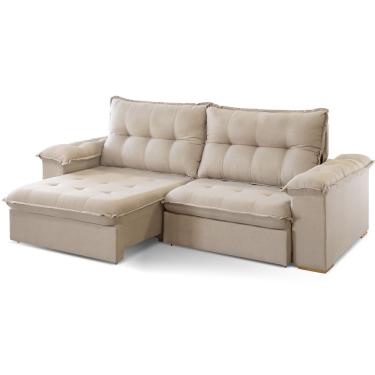 Imagem de Sofá Retrátil Reclinável 2,30m Linho Bege Muriaé