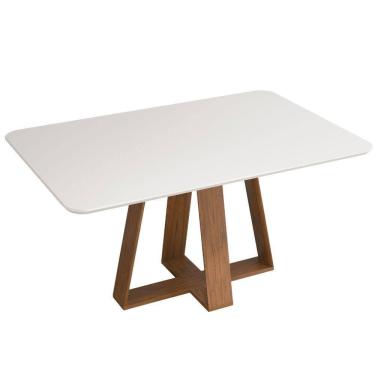 Imagem de Mesa Sala De Jantar 1,60m Tampo Em Vidro Maria Madeirado/off White