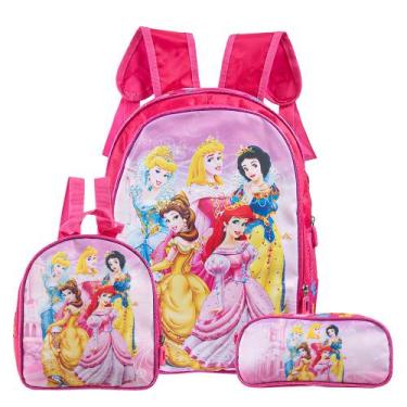 Imagem de Mochila Escolar Princesas Menina Costas Kit Lancheira+Estojo - Disney