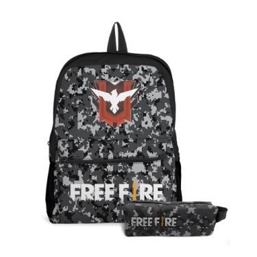 Imagem de Kit Mochila com bolso e Estojo Escolar Infantil Jogos Free Fire Menino