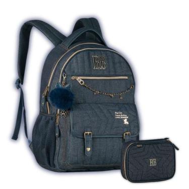 Imagem de Kit Mochila Rebecca Bonbon de Costas Jeans e Estojo Meninas - Clio Sty