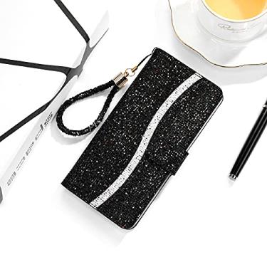 Imagem de YUNCHAO Caixa de telefone Para o Google Pixel 4A 5G Glitter Powder Powder Flip Cheatra de couro com caça -níqueis e lenço de cartas e cordão capa para celular