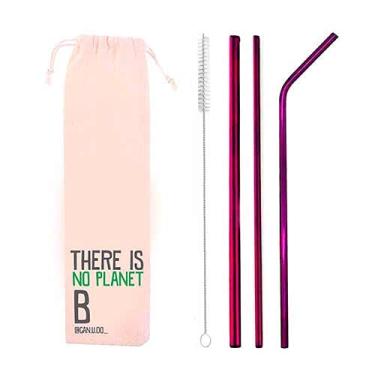 Imagem de Kit 5 em 1-3 Canudos de Inox + Escova + Ecobag (Shake 8mm) Roxo - Planet B