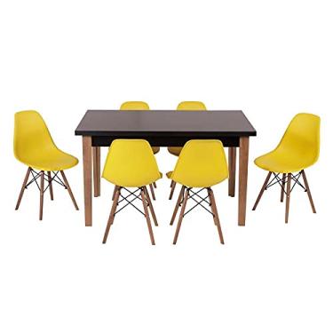 Imagem de Conjunto Mesa de Jantar Luiza 135cm Preta com 6 Cadeiras Eames Eiffel - Amarelo