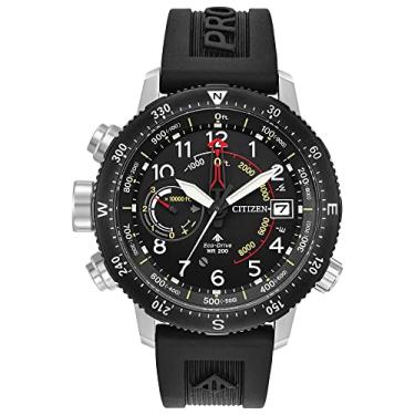 Imagem de Citizen Relógio masculino Eco-Drive Promaster Land Altichron em aço inoxidável com pulseira de poliuretano preta, mostrador preto (modelo: BN5058-07E), Preto, 46 mm