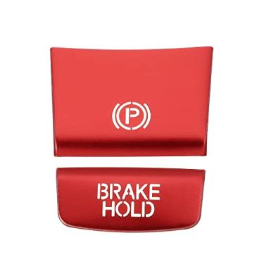 Imagem de A ABSOPRO Adesivo de botão de freio de mão com adesivo interior console botão interruptor guarnição adesivo para Honda HRV 2016-2020 liga de alumínio vermelho (conjunto de 2)