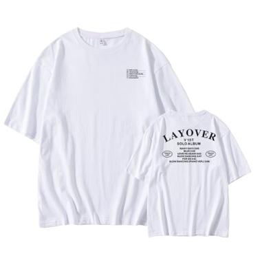 Imagem de Camiseta do álbum V Layover com estampa de cachorrinho Kim Tae Hyung Merchandise for Fans Star Style Camiseta de algodão, Branco, G