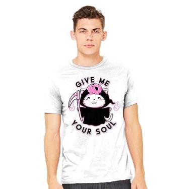 Imagem de TeeFury - Give Me Your Soul - Camiseta masculina animal, gato, Cinza mesclado, 4G