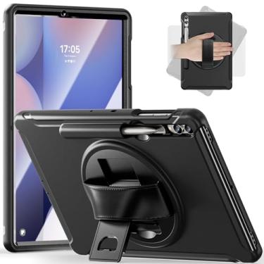 Imagem de Junfire Capa protetora para Galaxy Tab S10 Plus 12,4 polegadas 2024, capa à prova de choque para Samsung Tab S9FE+/S9+/S8Plus/S7FE/S7Plus com suporte giratório de 360°/alça de mão/suporte para caneta