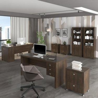 Imagem de Kit 8 Peças com 2 Escrivaninhas, 3 Gaveteiros, 2 Estantes e 1 Armário 