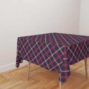 Imagem de Toalha De Mesa Quadrada 4 Lugares Tecido Oxford Xadrez Diagonal Azul E