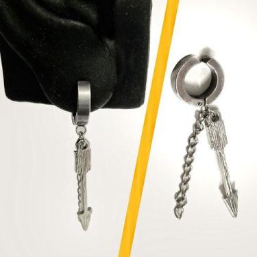 Imagem de Brinco Masculino Pressão Fake Flecha Prata Aço Inox Estiloso - Azmar S