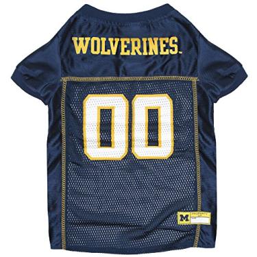 Imagem de Pets First NCAA College Michigan Wolverines Jersey de malha para cães e gatos, 2GG. Camisa de cachorro licenciada com seu time favorito de futebol/basquete universitário