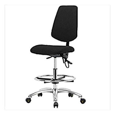 Imagem de Thomas 1163T03 Cadeira alta de tecido ESD com encosto médio, base cromada, com inclinação, sem braços, anel de pé cromado, deslizamento ESD, azul