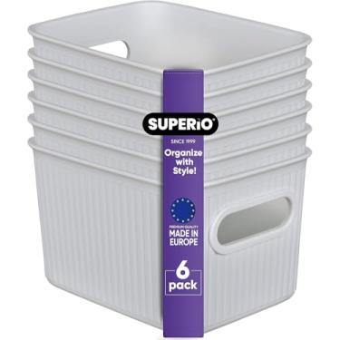 Imagem de Cestos organizadores decorativos de plástico abertos, caixotes organizadores, pequenas caixas brancas de fumaça (pacote com 6) para organizar prateleiras de armário prateleira de gaveta - coleção