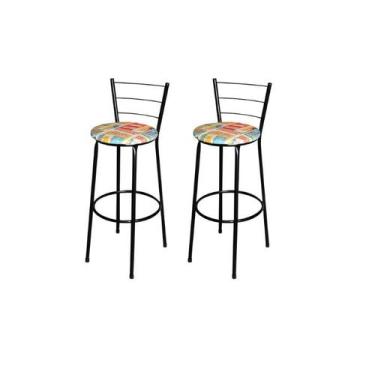 Imagem de Jogo 2 Banqueta Alta Para Cozinha Epoxi Preta Estofado Cerveja - Lamar