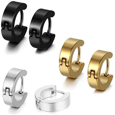 Imagem de Aroncent 3-8 pares de brincos de argola de aço inoxidável masculino pequeno conjunto de brincos articulados de argola para homens e mulheres 4 mm presentes de dia dos namorados, Aço inoxidável, Sem pedra preciosa