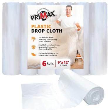 Imagem de PRIMAX Folha de Plástico Transparente 2,7 x 3,7 m (Pacote com 6) – Proteção à Prova d'Água para Pintura, Capas de Móveis e Proteção contra Poeira