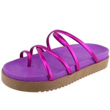 Imagem de Sandália Feminina Plataforma Dedo Tiras Metalizadas - s/marca, Met, Ro