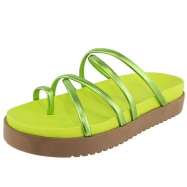 Imagem de Sandália Feminina Plataforma Dedo Tiras Metalizadas - s/marca, Met, Ve