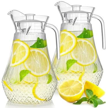 Imagem de Lawei Pacote com 2 jarras de acrílico de 1,5 l, jarra de água de plástico transparente com tampa e bico, recipientes de chá gelado para geladeira, suco, sangria, limonada, resistente ao calor, à prova