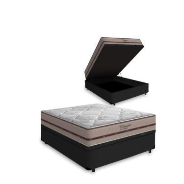Imagem de Cama Box Com Baú Viúva + Colchão De Molas Ensacadas - Anjos - Classic - 128x188x64cm Preto