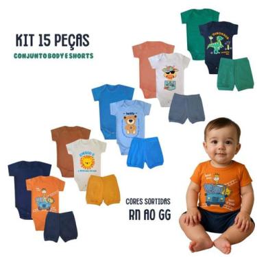 Imagem de Kit 15 peças Trijunto Roupa Bebê Body manga Curta Shorts com Punhos Me
