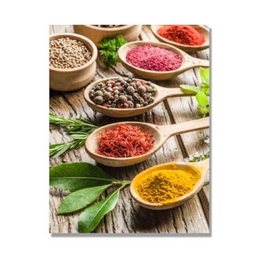 Imagem de Arte de parede colorida em tela para especiarias e colher de tempero | Decoração de cozinha vintage | Arte moderna para casa e sala de jantar (especiarias mistas 15). 50 x 65 cm - 19,7 x 25,6 pol sem