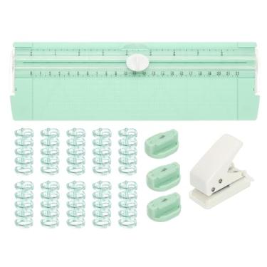 Imagem de PATIKIL Cortador de papel, cortador de papel deslizante A4 reto portátil com furador, lâmina de substituição e fichário para cartolina artesanal, cartão de etiqueta, álbum de recortes, verde