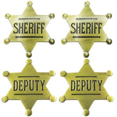 Imagem de Pacote com 4 emblemas de xerife, crachá de xerife de metal para adultos, distintivo de colete da polícia ocidental, decoração de festa de caubói prêmios de carnaval escolar, enchimento de saco de