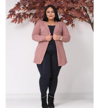 Imagem de Casaquinho Cardigan Manga Longa Lanzinha Plus Feminina - PMQ, Rosê, G