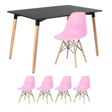 Imagem de Kit - Mesa Retangular Eames 80 X 120 Cm + 4 Cadeiras Dsw Mesa Preto Com Cadeiras Rosa Mesa Preto Com Cadeiras Rosa