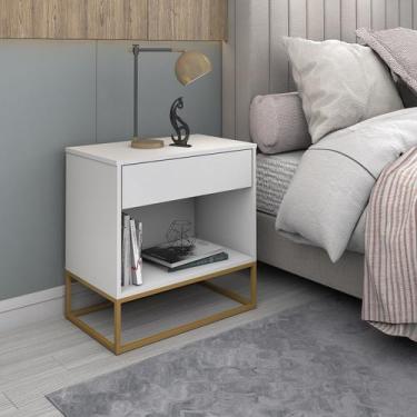Imagem de Mesa de Cabeceira Malta estilo Industrial Branco Pés Dourado - LCN Mov