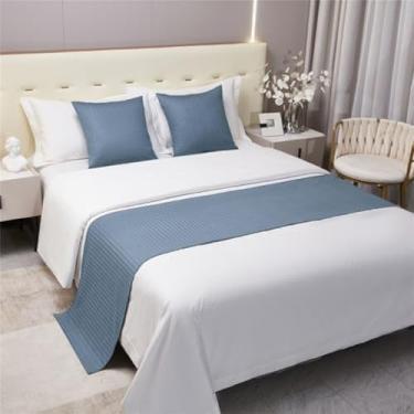 Imagem de Cachecol de corredor de cama de hotel, moderno, cobertor de cama de cor sólida, decoração de quarto, protetor de cama macio e sedoso para cama de solteiro queen size - azul 2||casal/casal 19,7 x 82,6