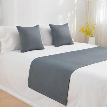 Imagem de Cachecol para cama de hotel, cor sólida, colchas, proteção moderna, simples, ponta de cama, faixa decorativa, luxuosa, macia, toalha de cama, cinza/casal, 40 x 203 cm