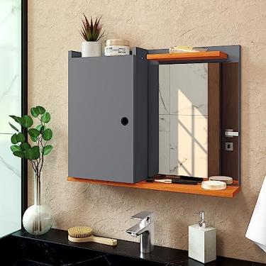 Imagem de Genérico, Espelheira de Banheiro Armarinho Suspenso 1 Porta Prateleira Organizadora Madri - Cinza/Cinam