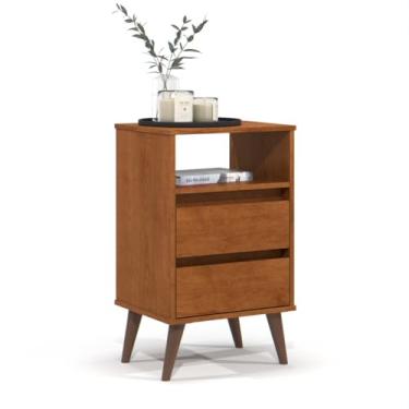 Imagem de Mesa de Cabeceira Retrô Roma, 2 Gavetas, 73 cm Altura, com Corrediças Telescópicas (FREIJÓ)