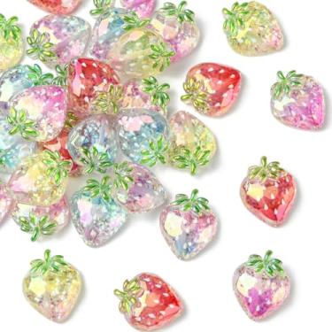 Imagem de Stiesy 30 peças de contas transparentes de resina de morango brilhante paillette kawaii fruta DIY artesanato contas espaçador para acessórios de caneta com contas, corrente de telefone, chaveiros