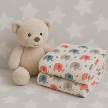 Imagem de Manta para Bebê em Microfibra 110cm x 70cm – Estampas Unicórnio Elefante Estrela Coração | Toque Suave e Delicado (Elefante Branco)