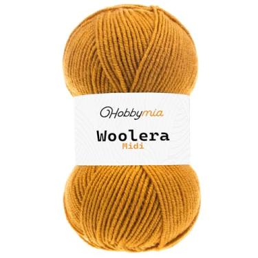 Imagem de HobbyMia Fio de lã midi Woolera - 100 g / 186 jardas - (4) peso penteado - 75% acrílico, 25% lã (mostarda, 1 novelo)